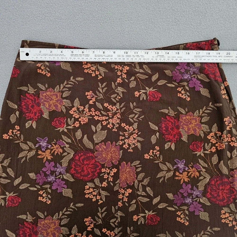 Vtg Eddie Bauer Silk Midi Skirt 16P Brown Dark Floral Earthy Fall Cottage Boho